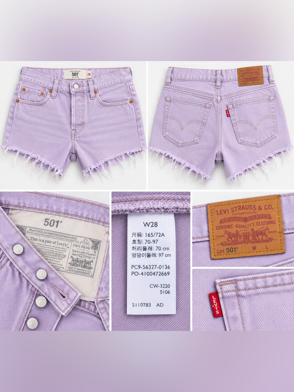 Levi’s 501 Original Lilac Shorts W28 High Rise Cutoff Frayed Hem